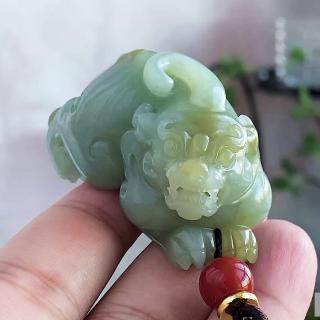可玉可求 孤品和田玉貔貅手把件 玉石把玩件可做小摆件 款一 青白带糖