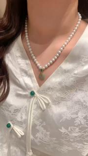 grace girl淡水珍珠项链妈妈款玉髓吊坠和田玉锁骨链母亲节礼物送妈妈